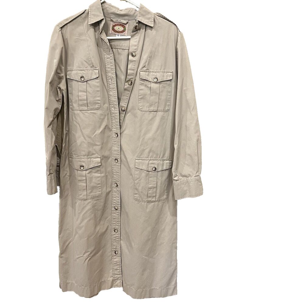 Banana Republic USA Made Beige Sz 10 Cotton Utility Safari Midi Dress Womens